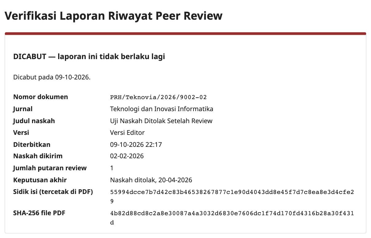 Halaman verifikasi publik untuk laporan berstatus DICABUT