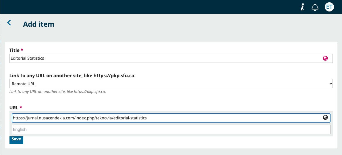 Add navigation menu item form with the Remote URL type